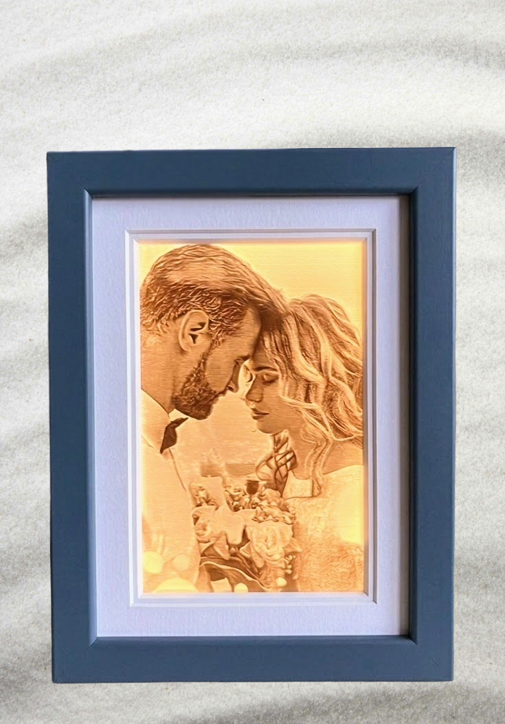 Personalisierte LED 3D Druck Lampe/Nachtlicht im Holzrahmen (Blau)