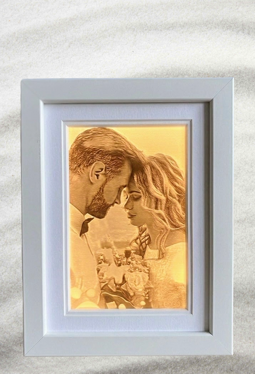 Personalisierte LED 3D Druck Lampe/Nachtlicht im Holzrahmen (Weiß-tiefer Rahmen)