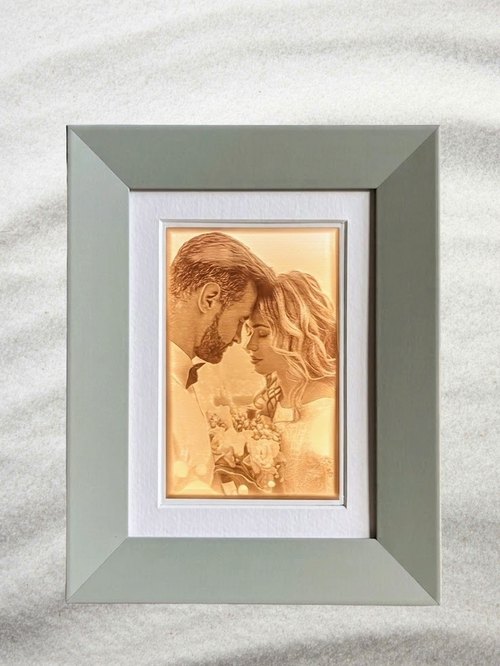 Personalisierte LED 3D Druck Lampe/Nachtlicht im Holzrahmen (Creme-Mint)
