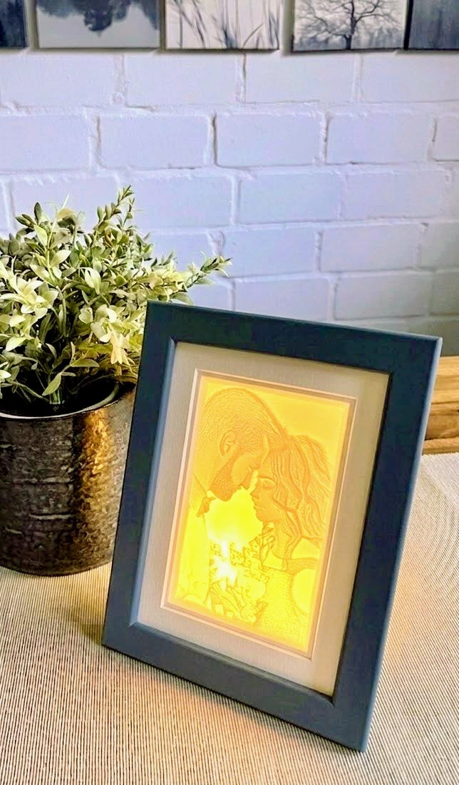 Personalisierte LED 3D Druck Lampe/Nachtlicht im Holzrahmen (Blau)