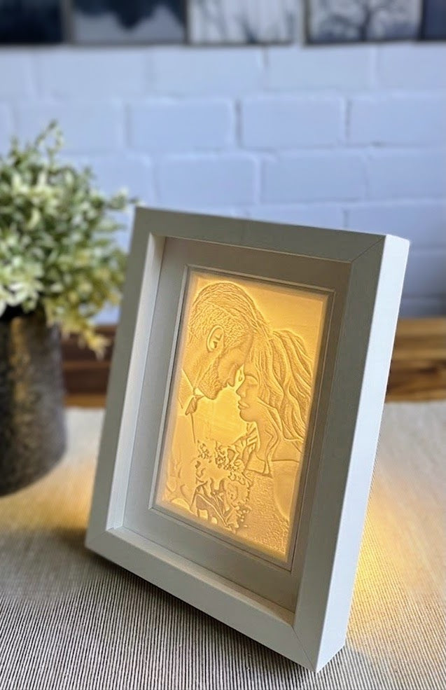 Personalisierte LED 3D Druck Lampe/Nachtlicht im Holzrahmen (Weiß-tiefer Rahmen)