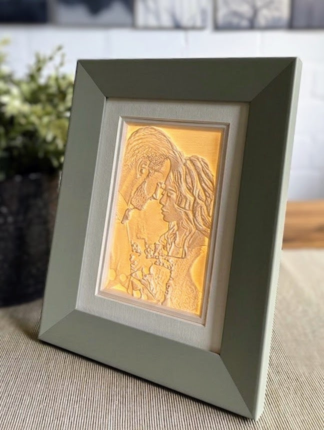 Personalisierte LED 3D Druck Lampe/Nachtlicht im Holzrahmen (Creme-Mint)